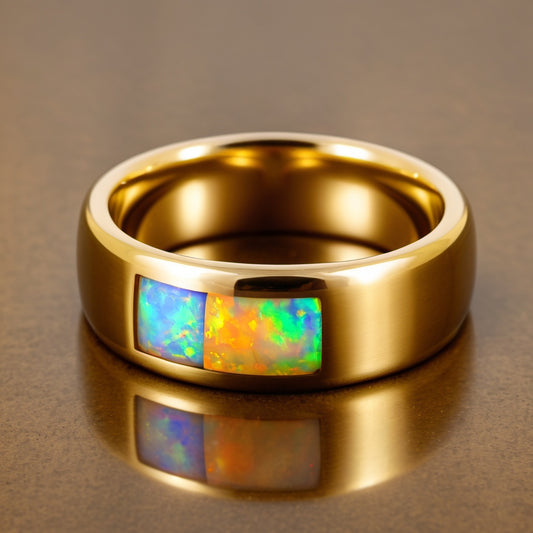 Special KVJ Design Gold Opal Men's Wedding Band