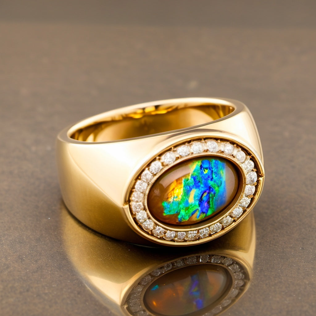 Special KVJ Design Gold Opal Diamond Ring