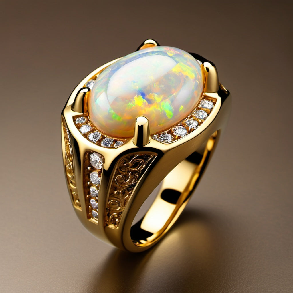 KVJ Special Design Gold Opal Diamond Ring