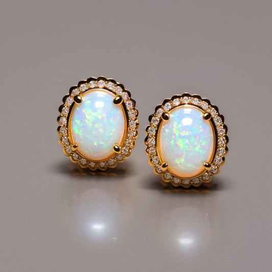 Special KVJ Design Golden Diamond Opal Earrings