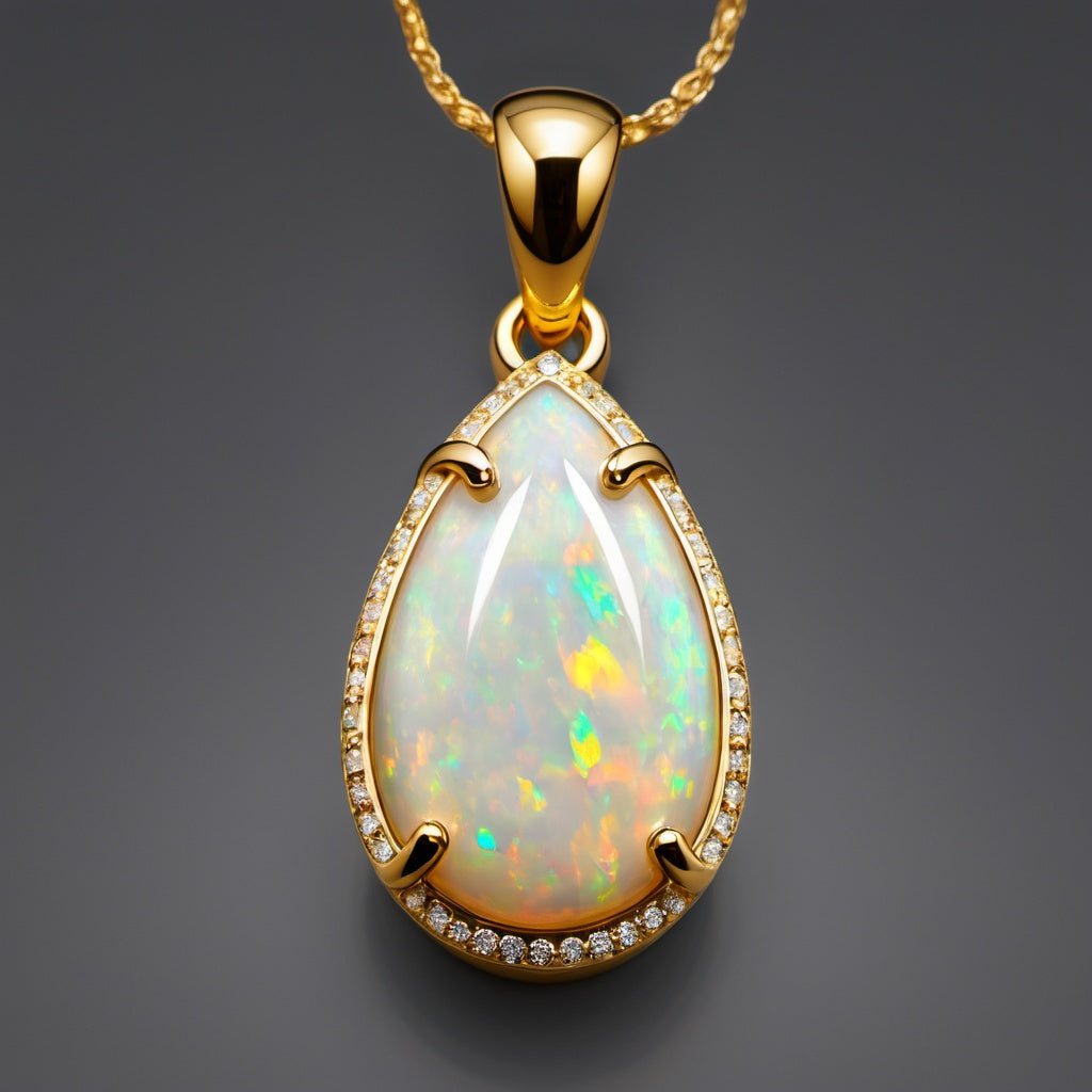 Special KVJ Design Gold Diamond Opal Necklace