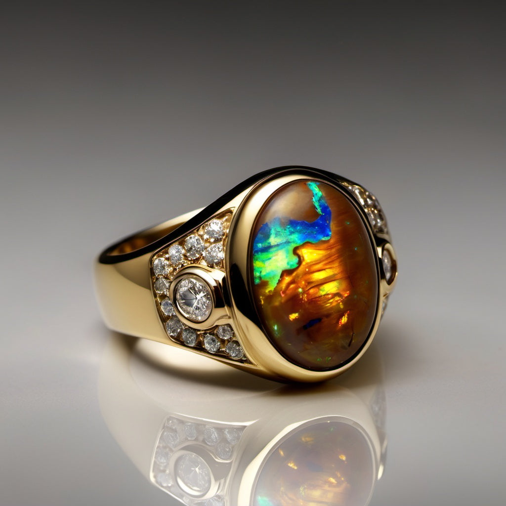 Special KVJ Design Gold Opal Diamond Ring