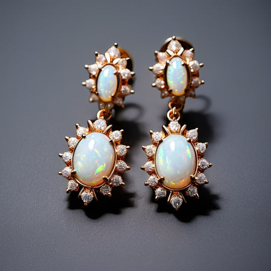 Special KVJ Design Gold Diamond Opal Earrings