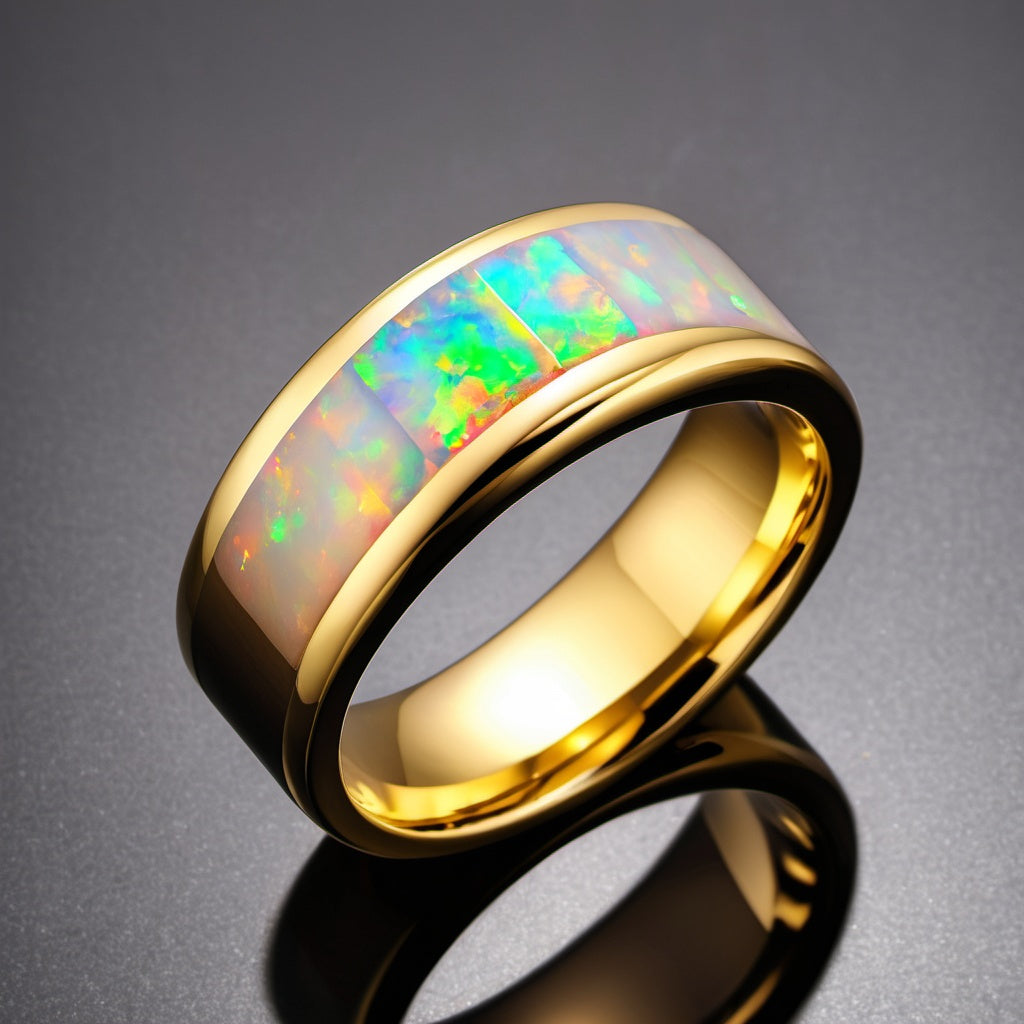 Special KVJ Design Gold Opal Wedding Band