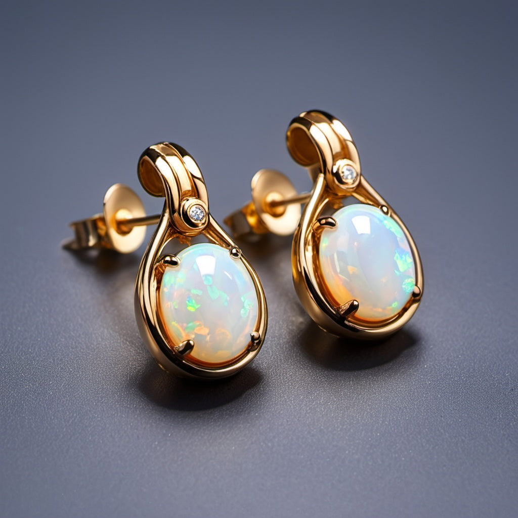 Special KVJ Design Gold Opal Earrings