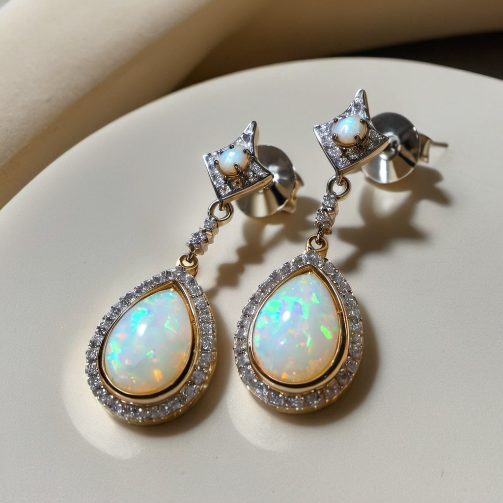 Special KVJ Design Gold Diamond Opal Earrings