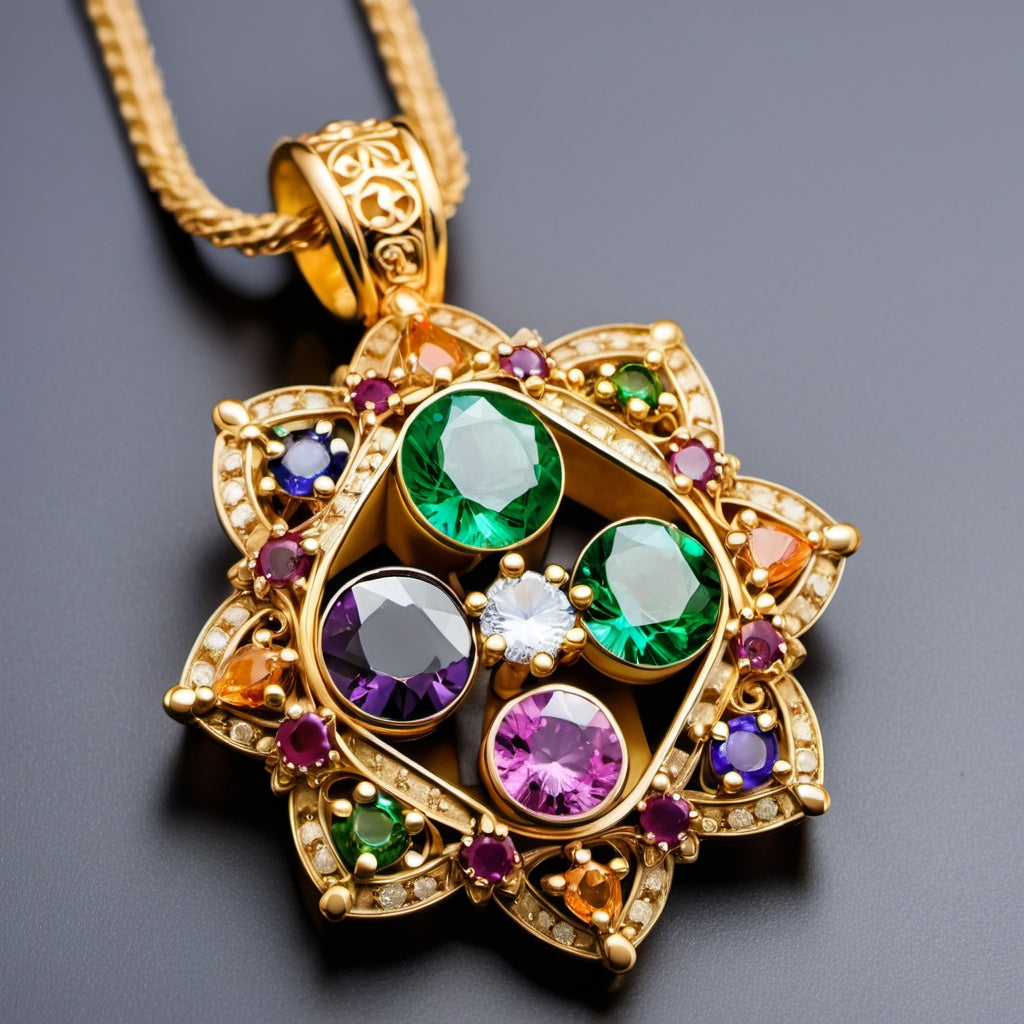 Special KVJ Design Gold Gemstone Necklace