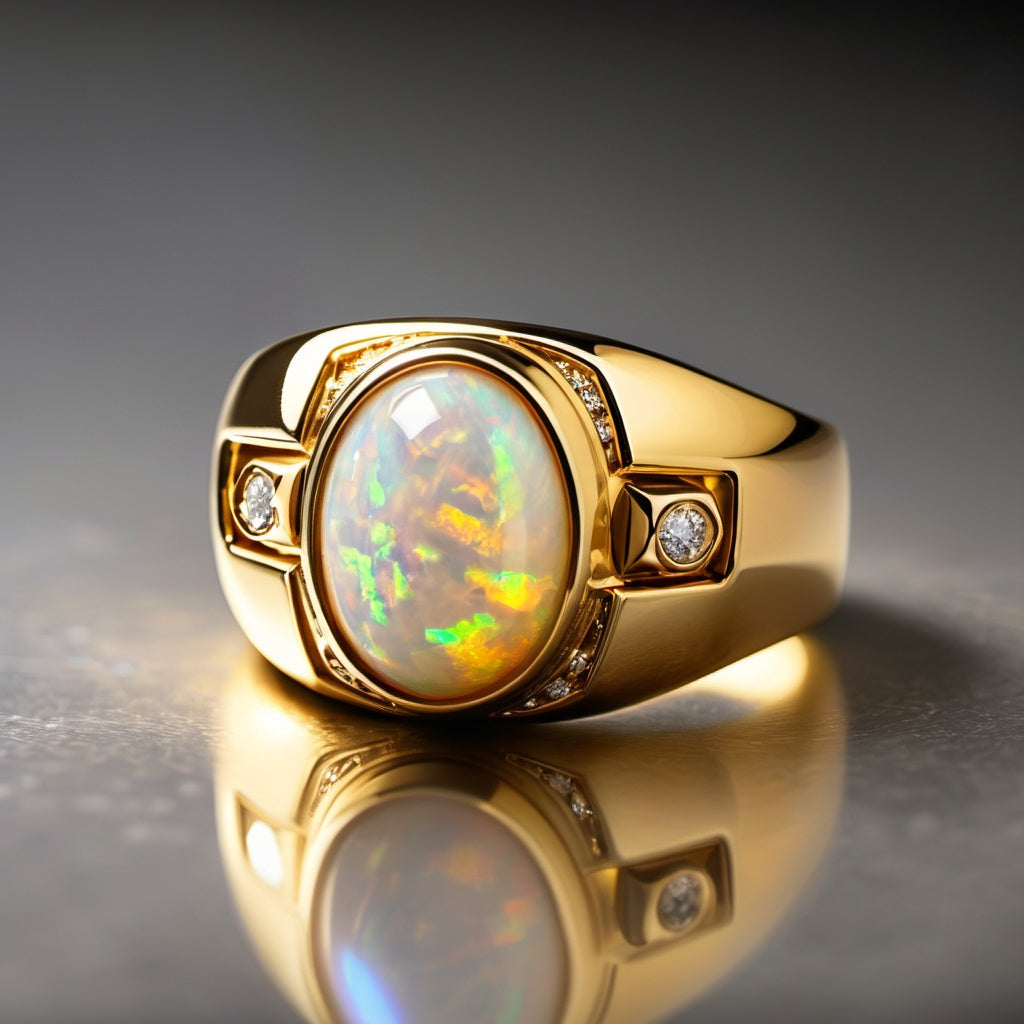 Special KVJ Design Gold Opal Diamond Ring