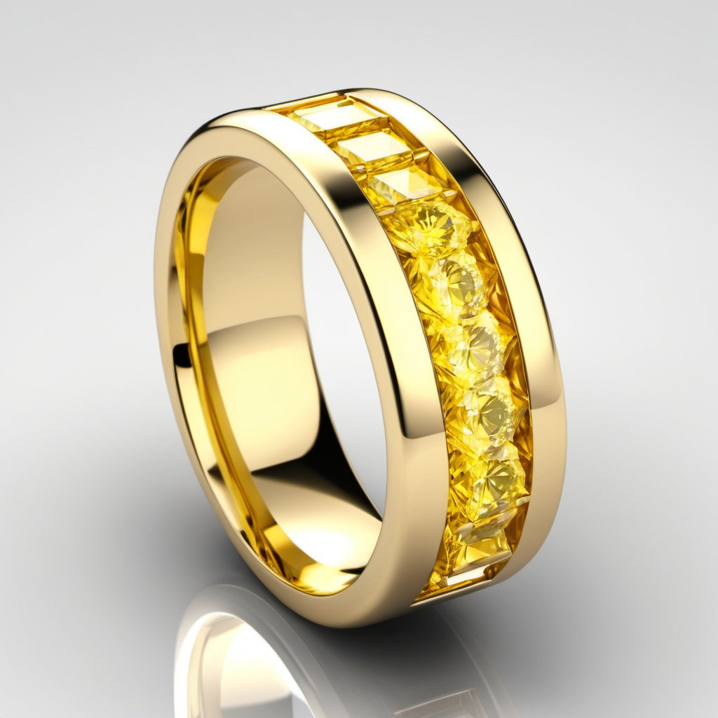 Special KVJ Design Men's Gold Diamond Wedding Band