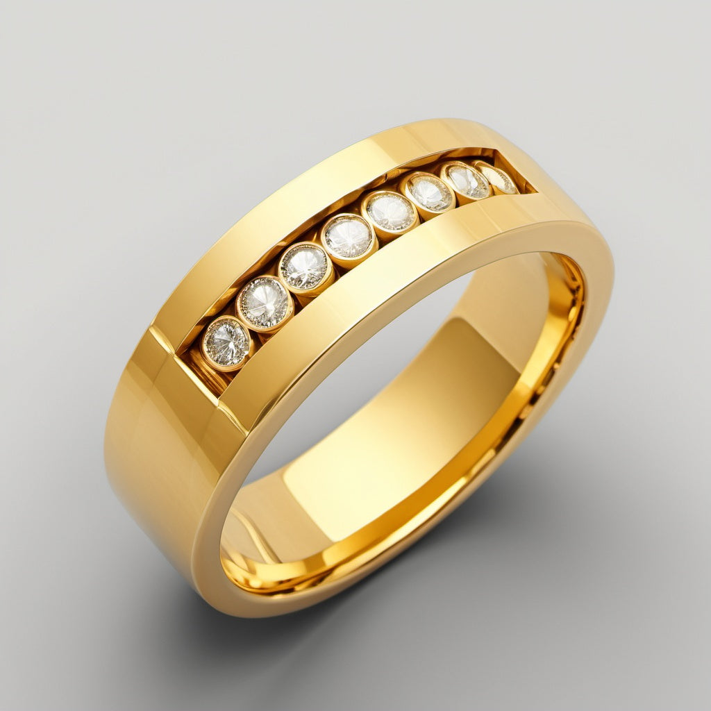 Special KVJ Design Men's Gold Diamond Wedding Band