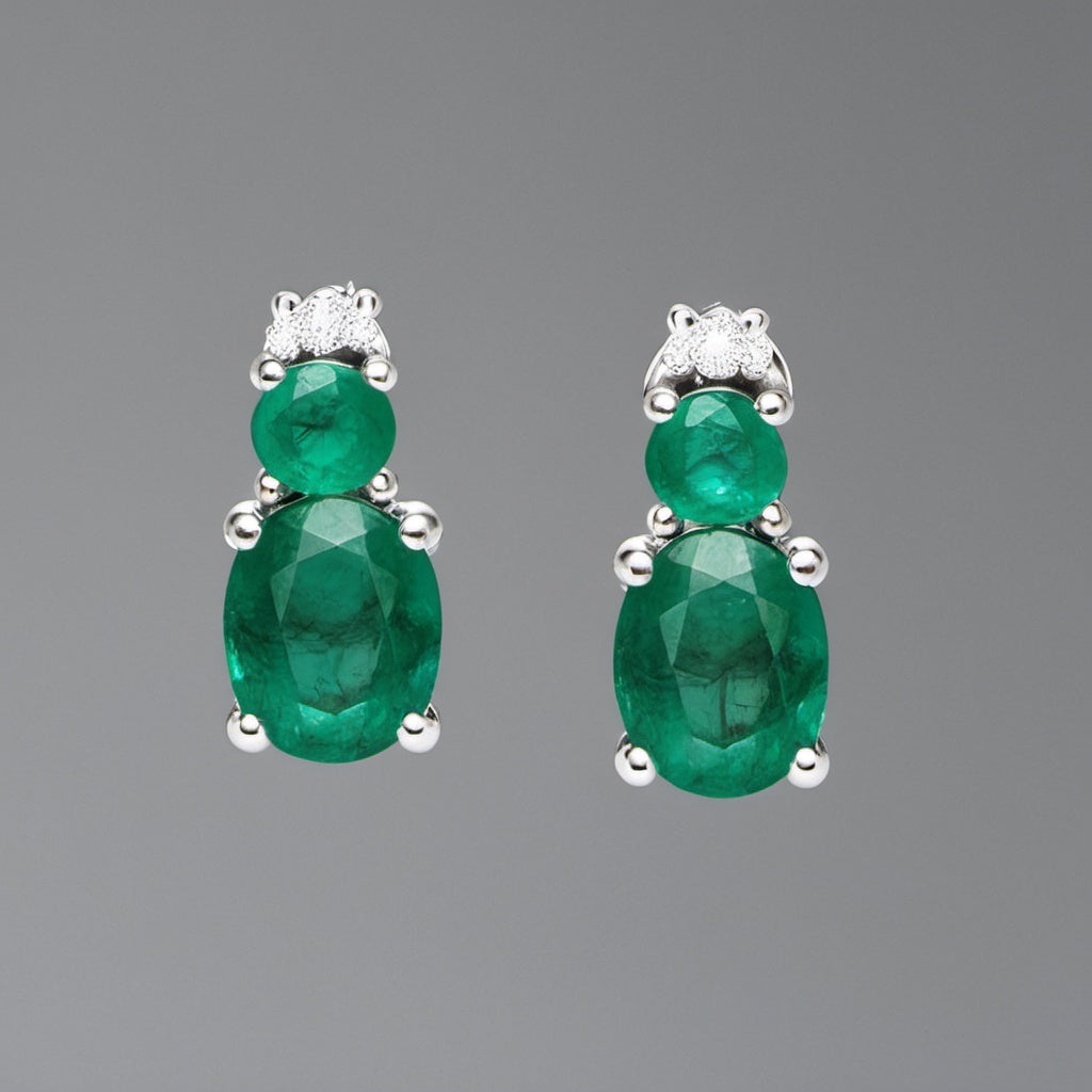 Special KVJ Design Gold Emerald Diamond Earrings