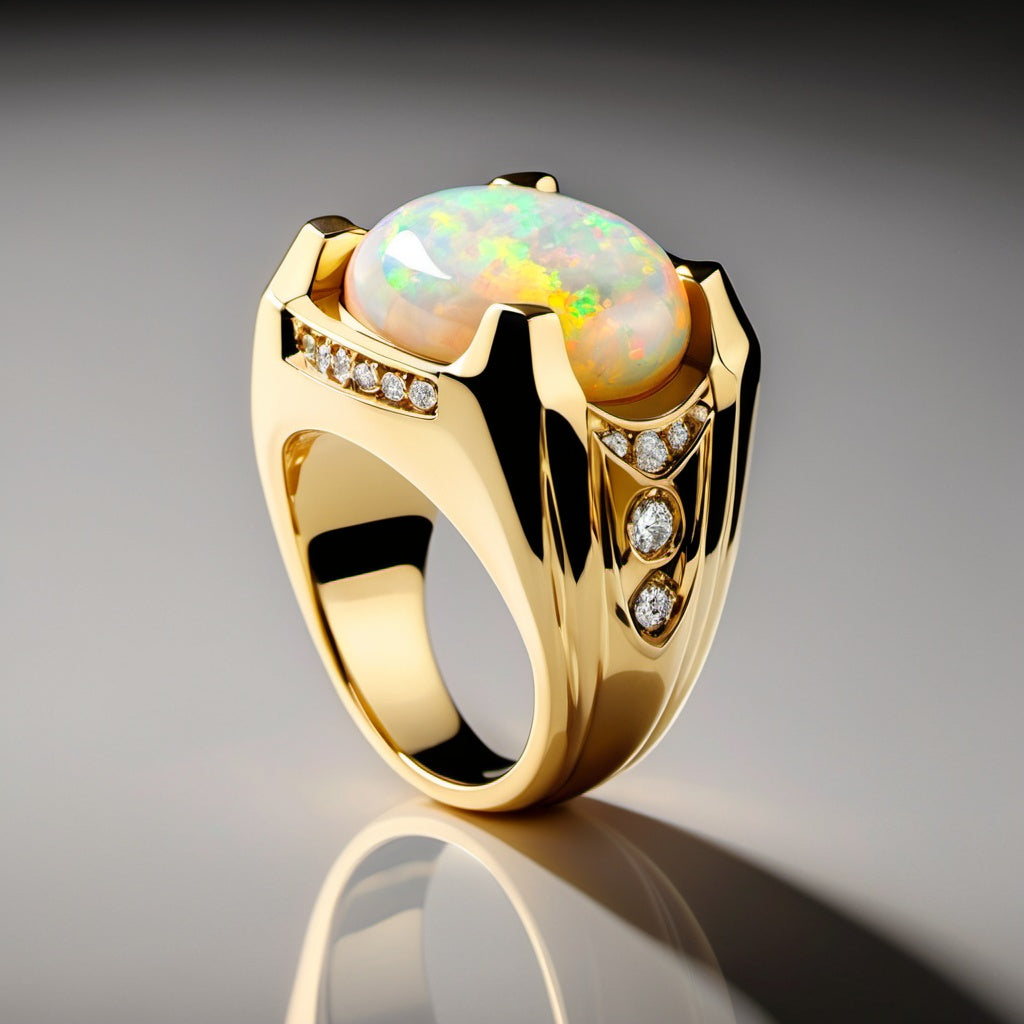 Special KVJ Design Gold Opal Diamond Ring