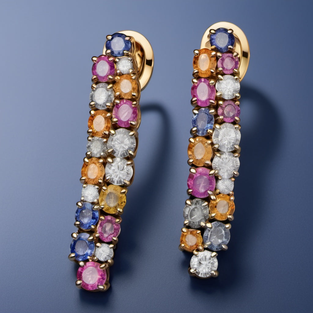 Special KVJ Design Gold Diamond & Sapphire Earrings